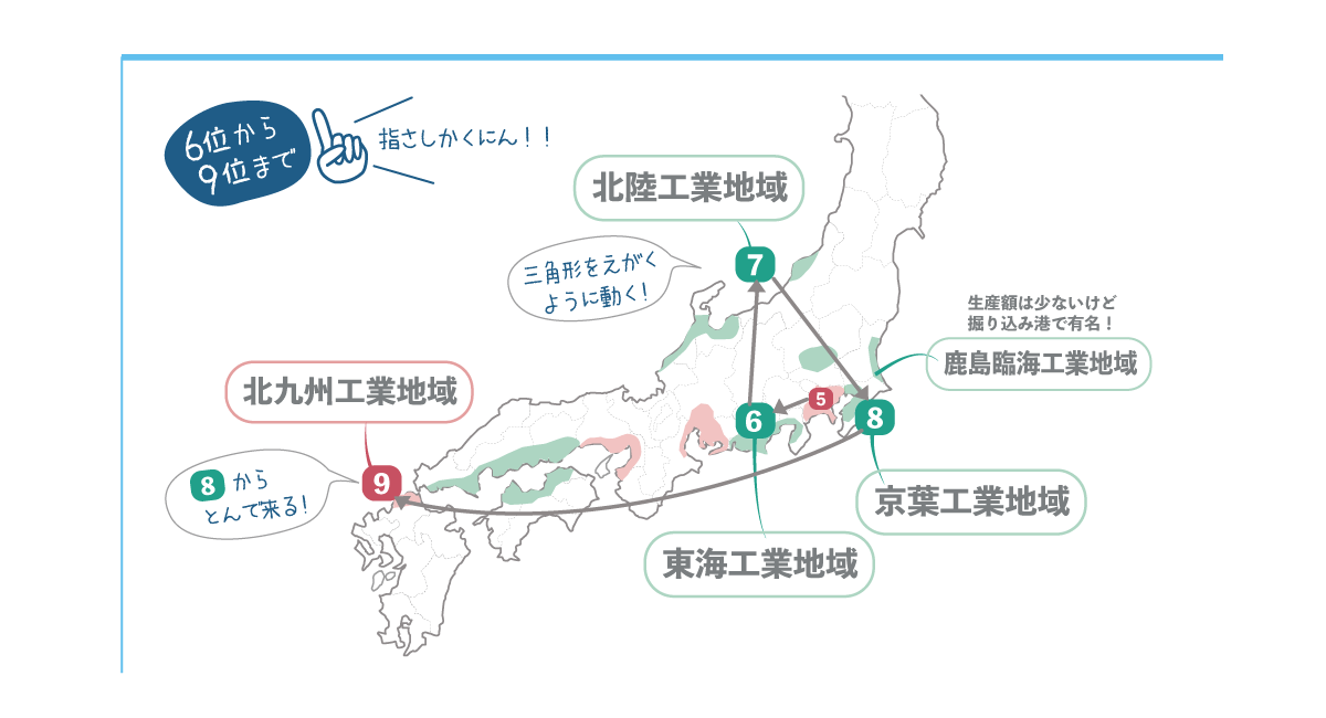 日本の工業地帯と地域の分布図